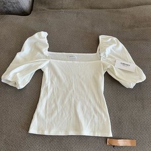 Reformation white puffy sleeve shirt